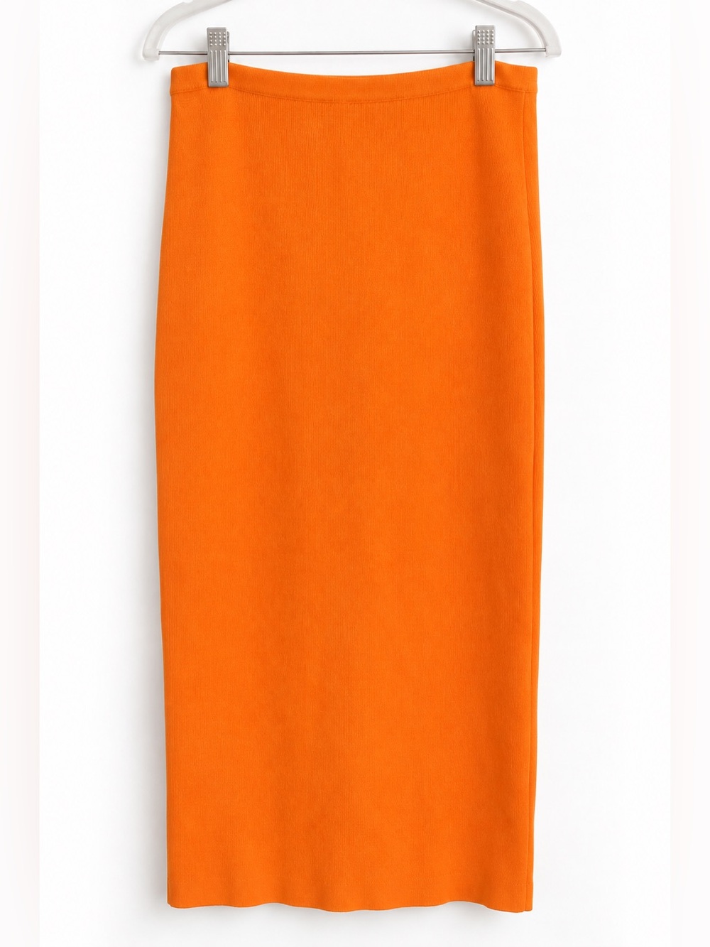 Emory Park Vibrant Orange Knit Midi Skirt Back Slit Size Small BNWOT
